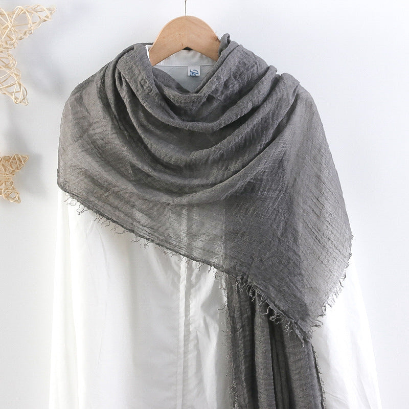 Solid Color Pleated Cotton And Linen Scarf Monochrome Women's Hair Towel Crumpled Burrs