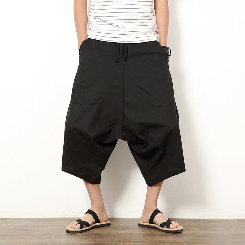 Men's Casual Retro Solid Color Cotton And Linen Lantern Pants