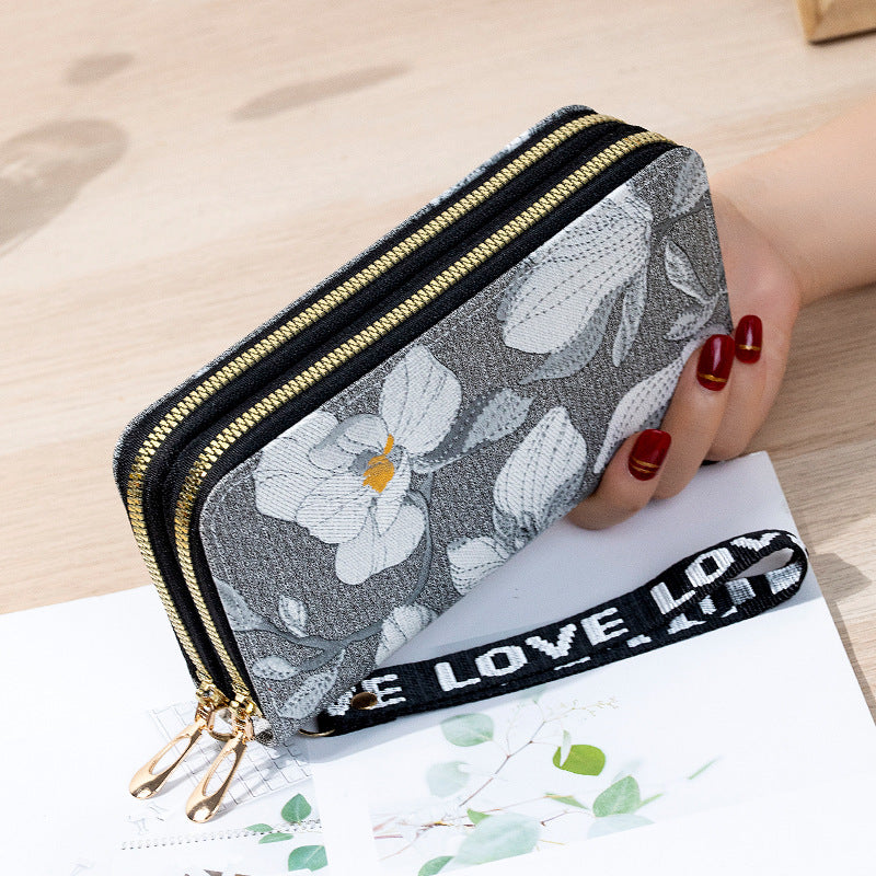 Long Double Zipper Flower Large-capacity Wallet