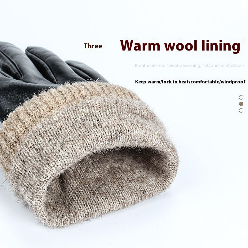 Men's Fleece-lined Windproof Winter Sheepskin Warm Gloves