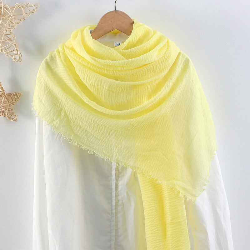 Solid Color Pleated Cotton And Linen Scarf Monochrome Women's Hair Towel Crumpled Burrs