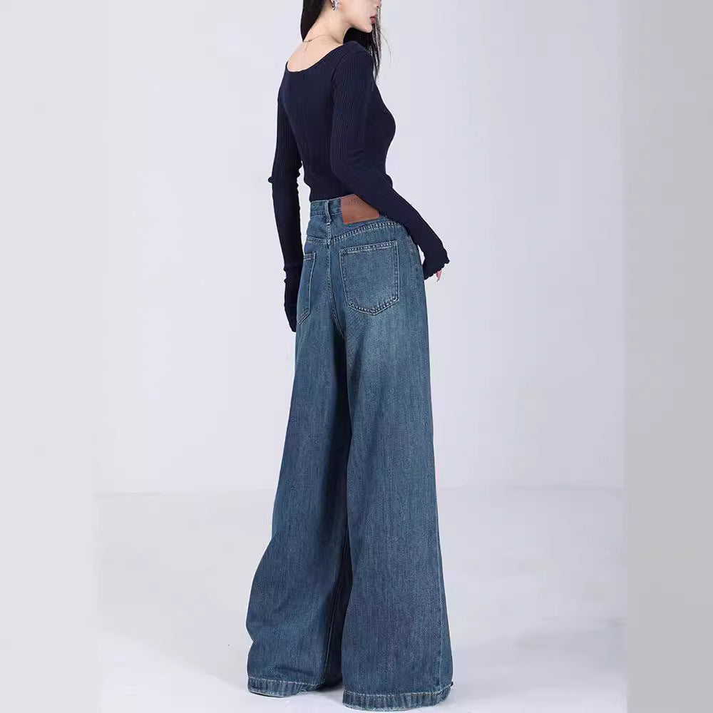 Women's Loose Jeans Straight Mopping Pants