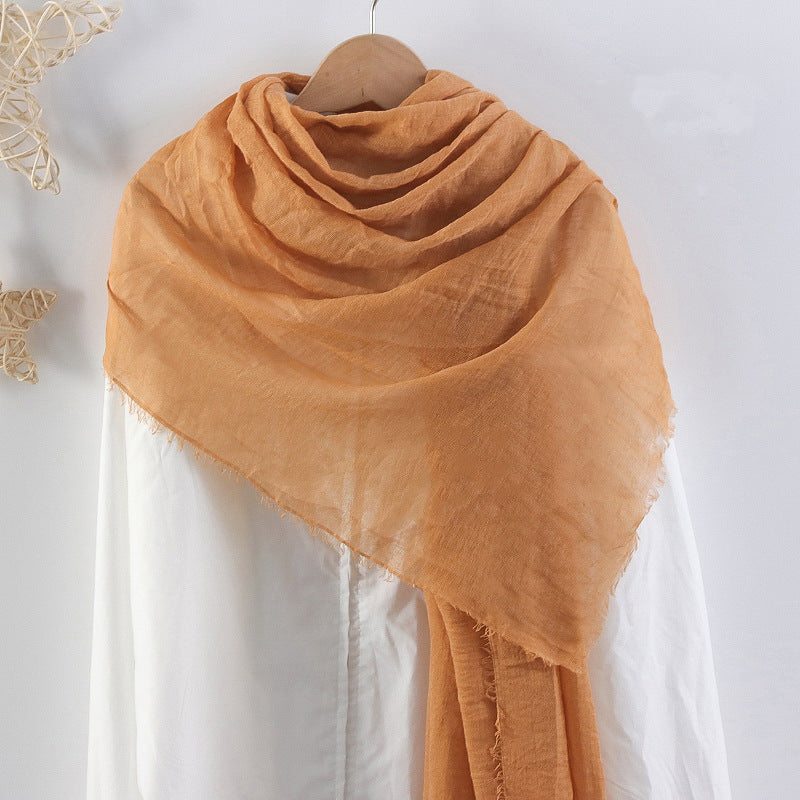 Solid Color Pleated Cotton And Linen Scarf Monochrome Women's Hair Towel Crumpled Burrs