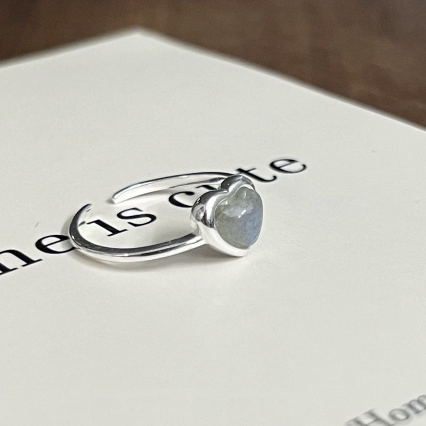 S925 Silver Minimalist Natural Crystal Ore Mini Heart Ring