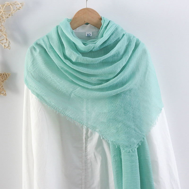 Solid Color Pleated Cotton And Linen Scarf Monochrome Women's Hair Towel Crumpled Burrs