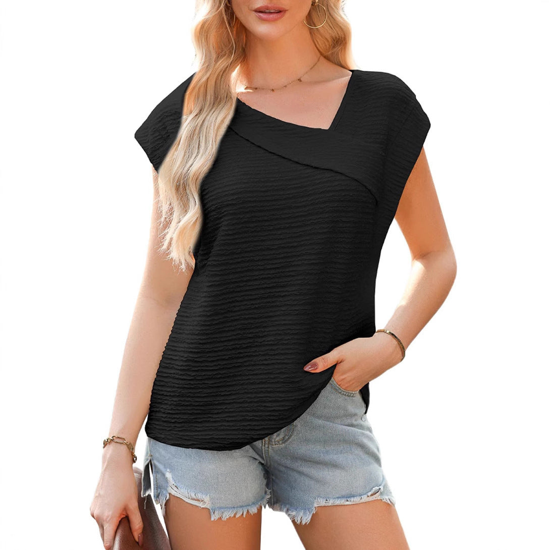 Women's Diagonal Collar Fashion Casual Short Sleeve Fashion T-shirt