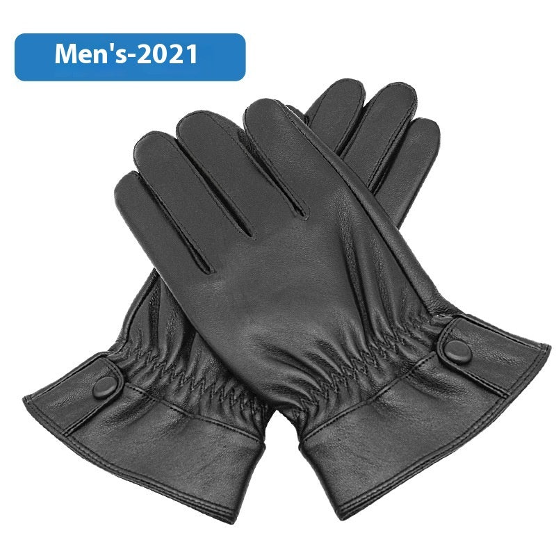 Genuine Leather Gloves Men's Winter Velvet Cold Protection Warm Sheepskin Gloves Cycling And Driving Touch Screen