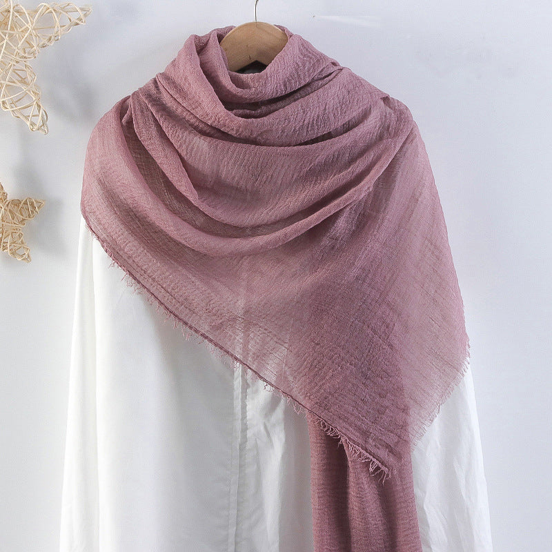 Solid Color Pleated Cotton And Linen Scarf Monochrome Women's Hair Towel Crumpled Burrs