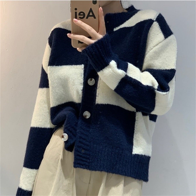 Women's Loose Check Color Check Sweater Coat