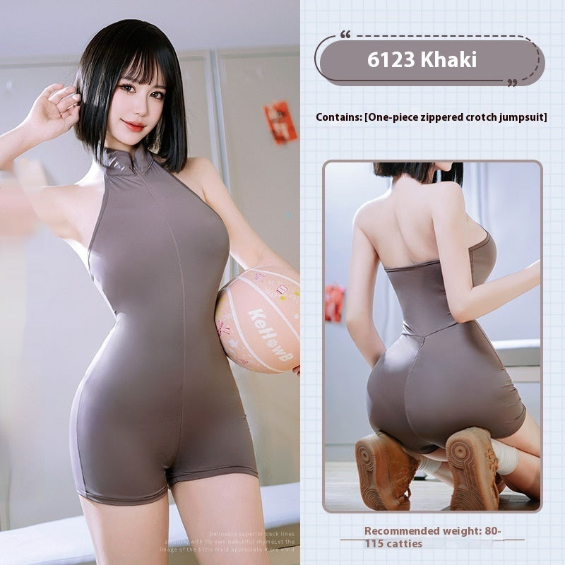 Double-headed Invisible Zipper Sports Open Crotch Jumpsuit