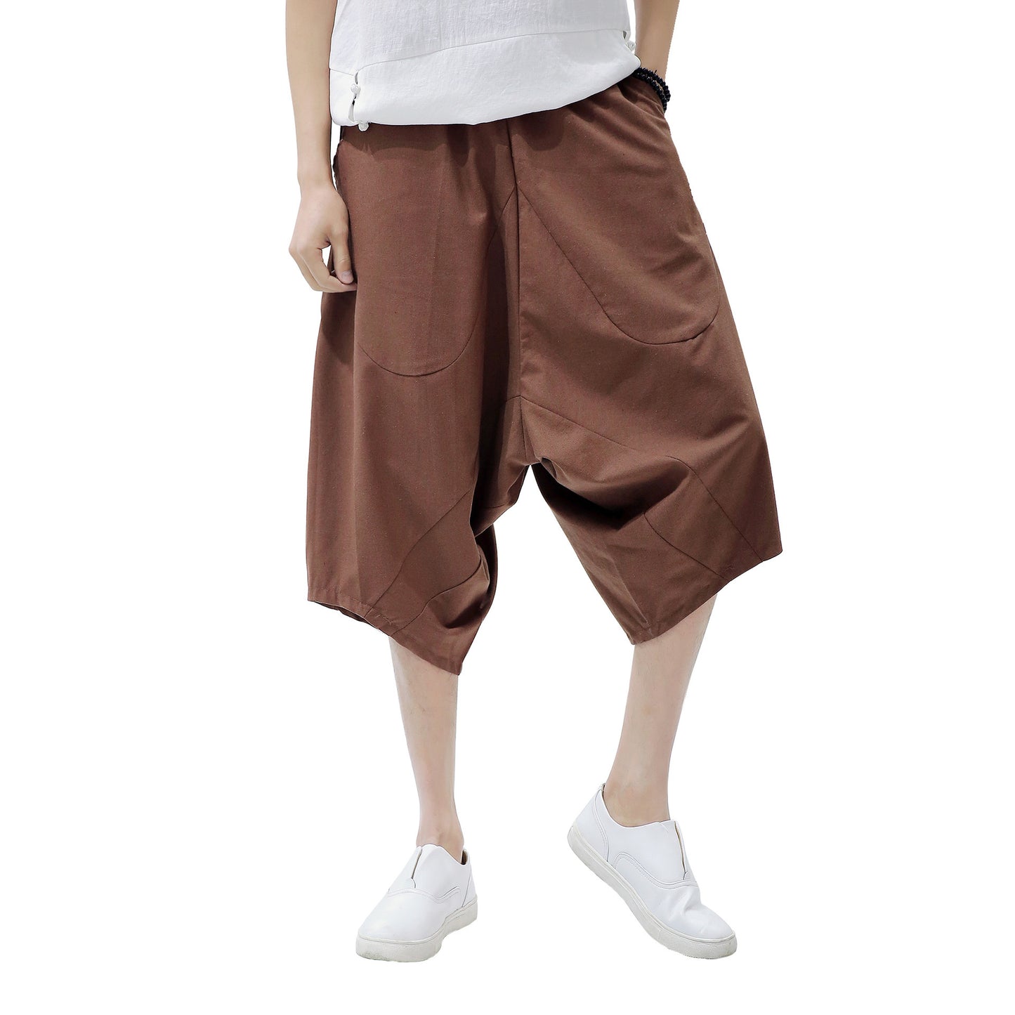 Men's Casual Retro Solid Color Cotton And Linen Lantern Pants