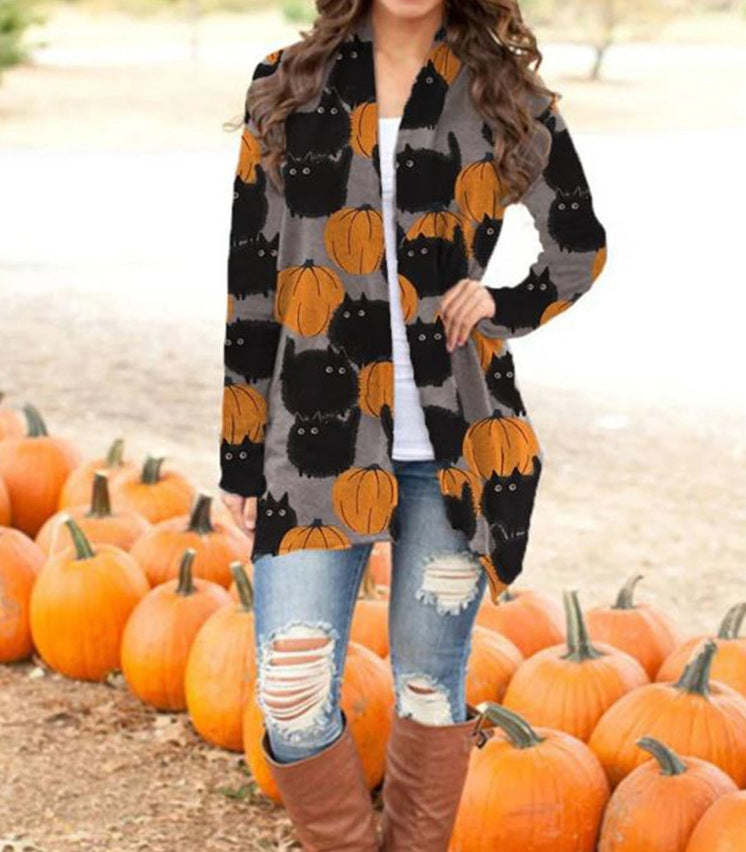 European And American Women's Halloween Elements Long-sleeved Sweater Cardigan Top