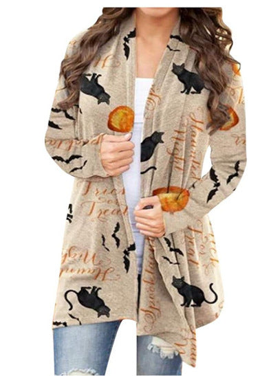 European And American Women's Halloween Elements Long-sleeved Sweater Cardigan Top