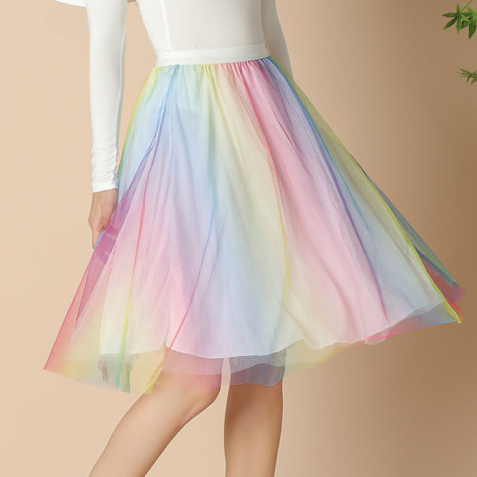 Half-length A- Line Gauze Skirt Pleated Mid-length