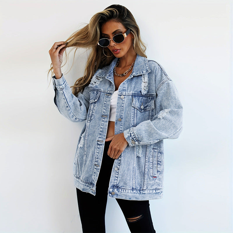 Fashion Denim Jacket Boyfriend-style Ripped Distressed