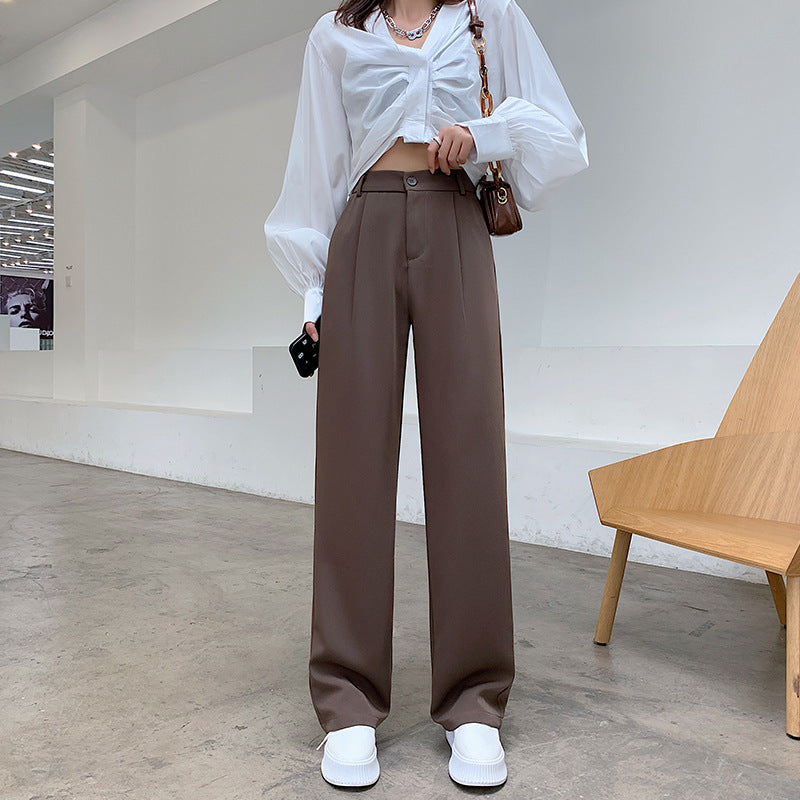 Spring Popular Narrow Wide-leg Women's Small High Waist Drape Straight Loose Casual Pants