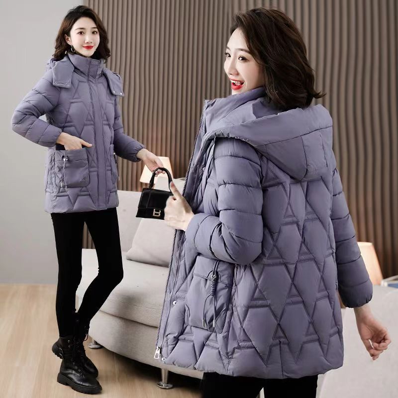 Down Cotton-padded Jacket Women's Mid-length Hooded