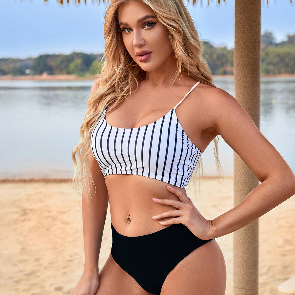 Slim Stripe Beach Vacation Swimsuit Women