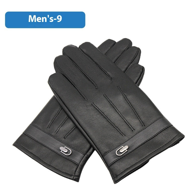 Genuine Leather Gloves Men's Winter Velvet Cold Protection Warm Sheepskin Gloves Cycling And Driving Touch Screen