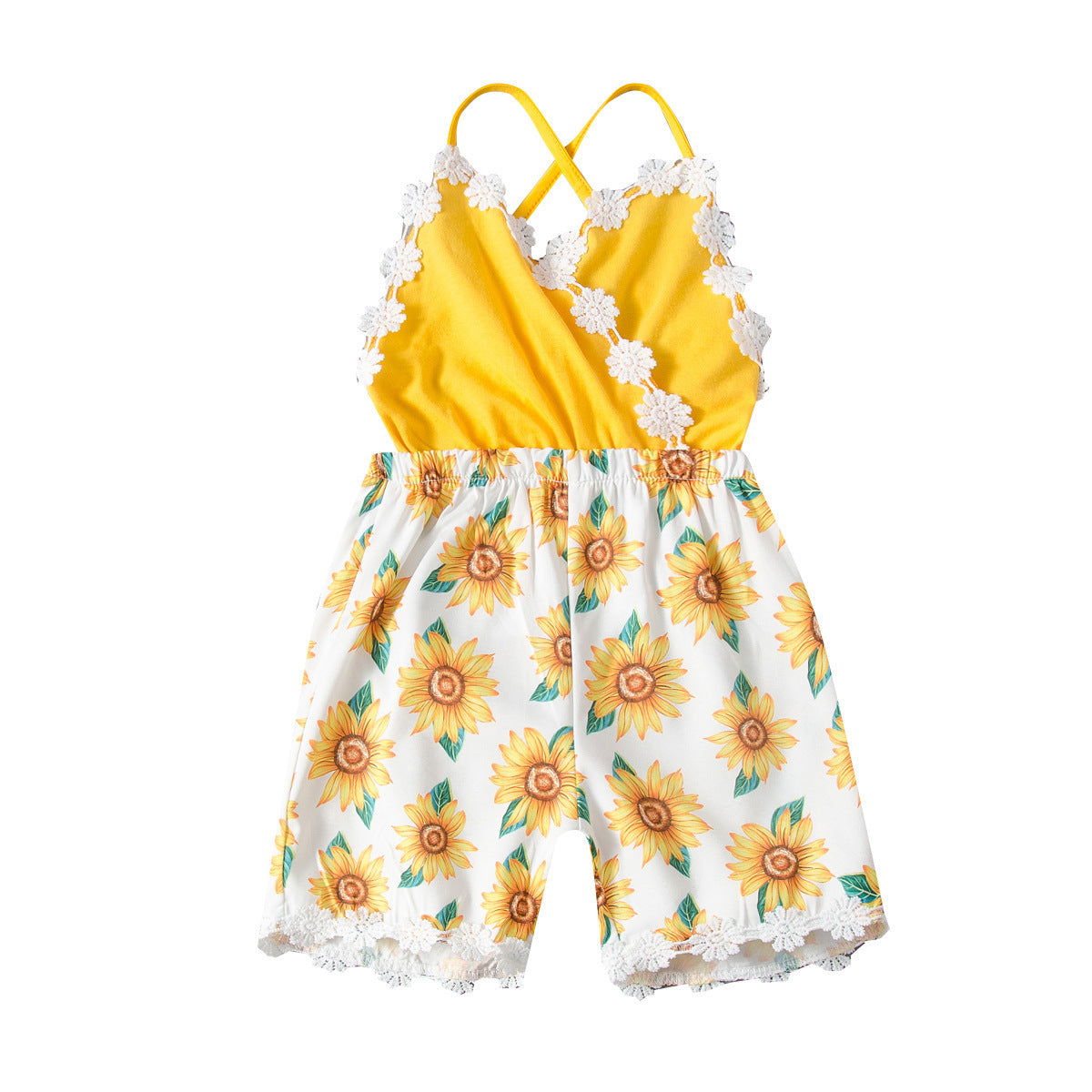 Sunflower Print halter Romper Toddler Girl