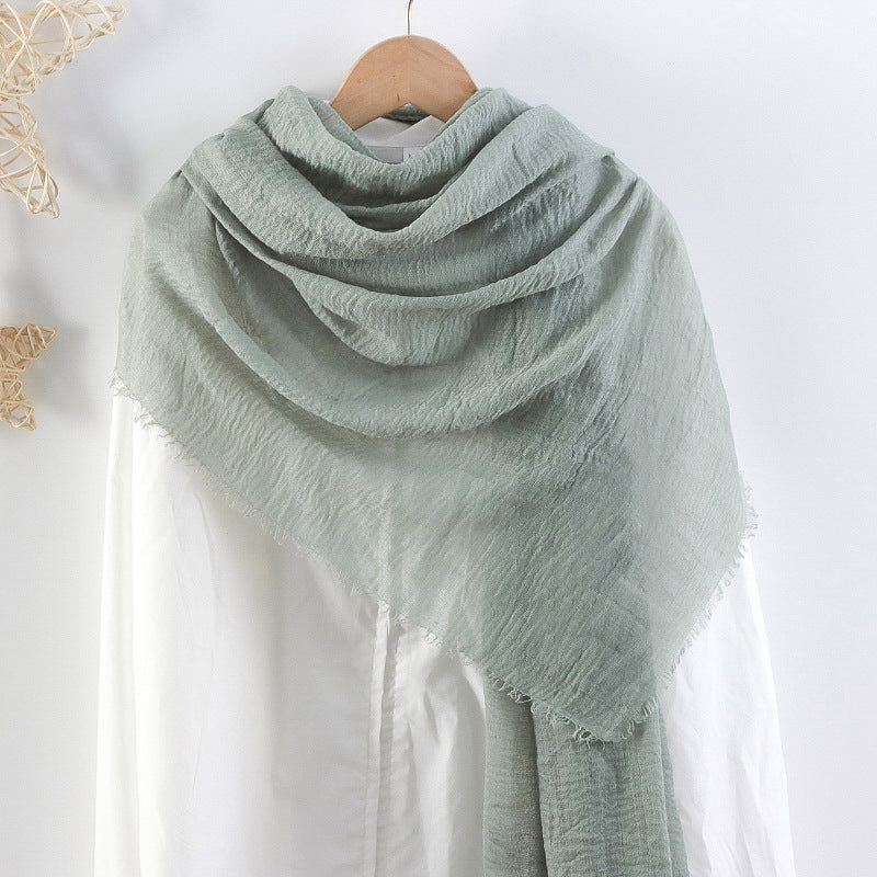 Solid Color Pleated Cotton And Linen Scarf Monochrome Women's Hair Towel Crumpled Burrs