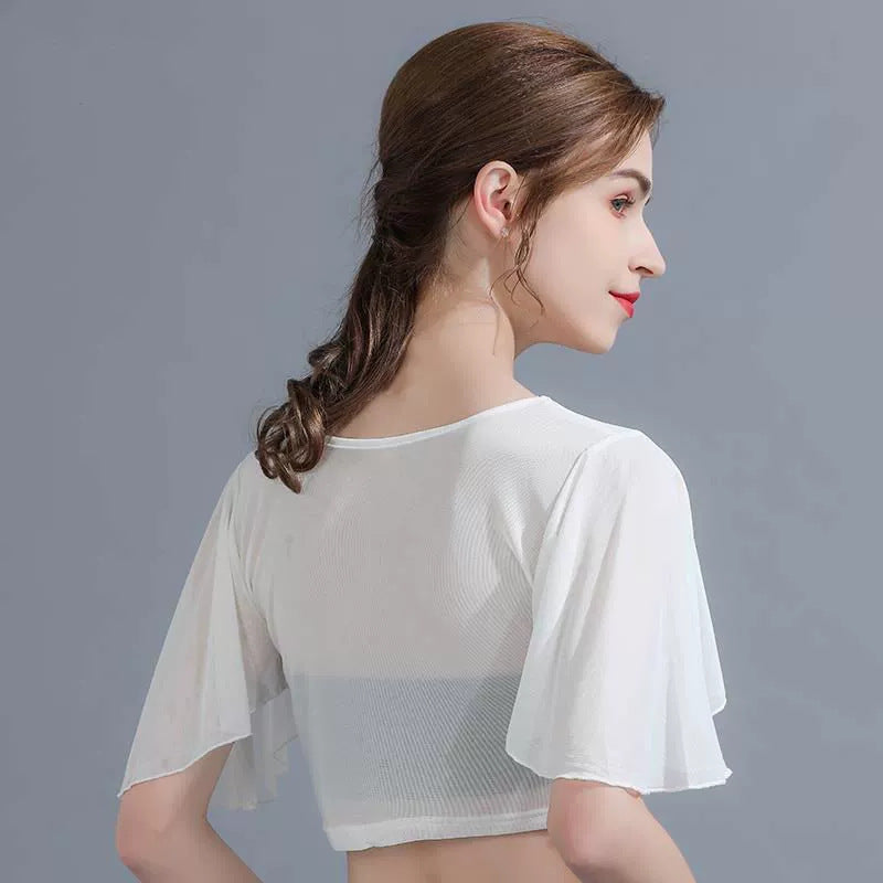 Arms Hiding One-suit Skirt All-match Ultra-thin See-through Mesh T-shirt