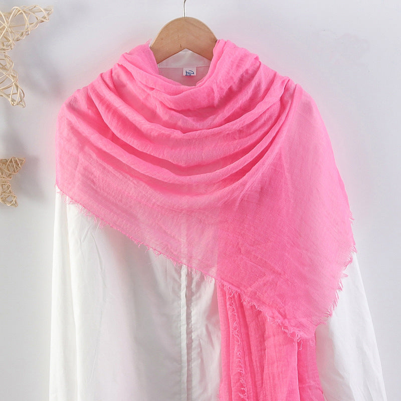 Solid Color Pleated Cotton And Linen Scarf Monochrome Women's Hair Towel Crumpled Burrs