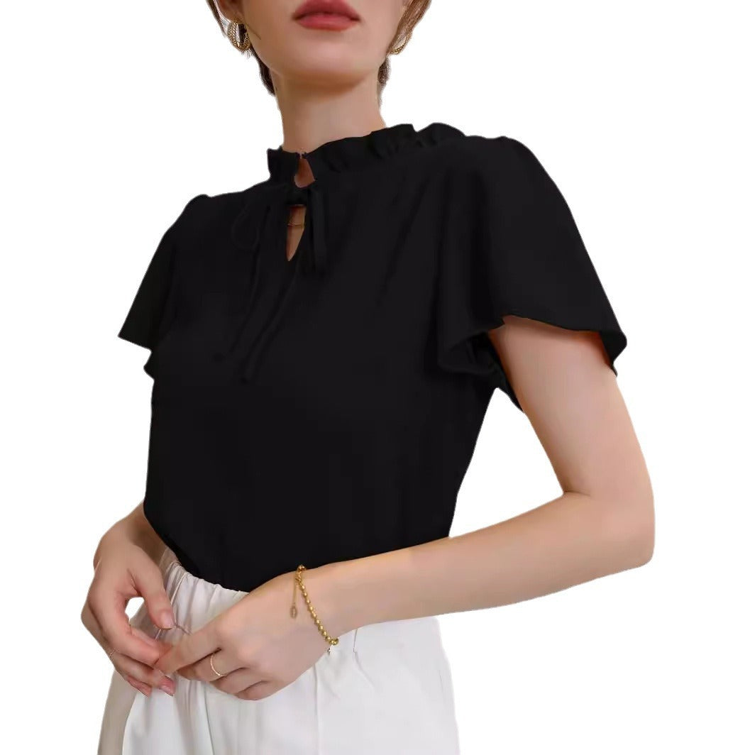 ModelyFrill Trim Tie Neck Blouse