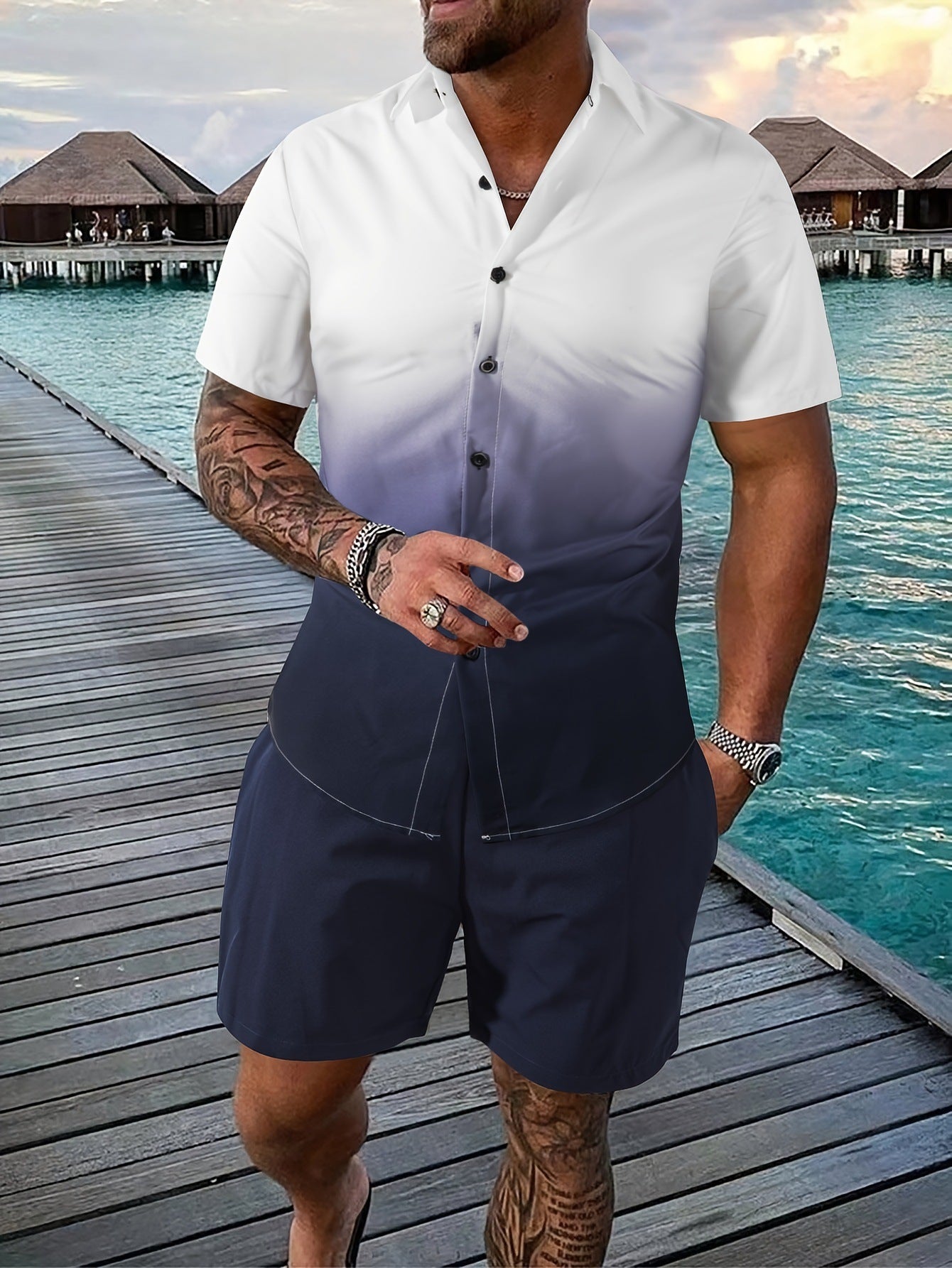 Coconut Tree 3d Printed Short Sleeve Shorts Suit