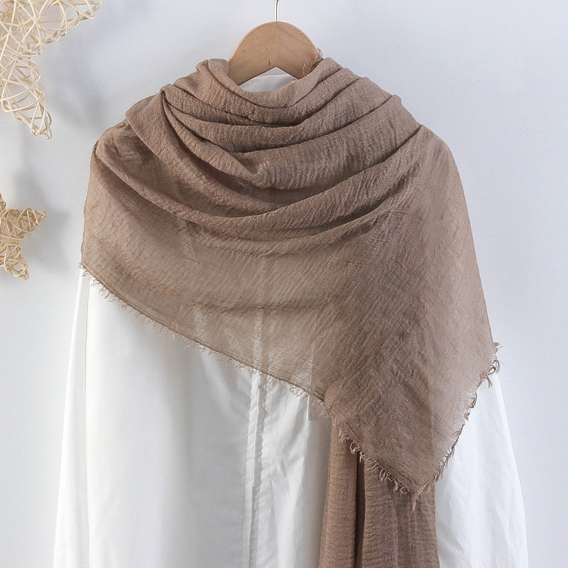 Solid Color Pleated Cotton And Linen Scarf Monochrome Women's Hair Towel Crumpled Burrs