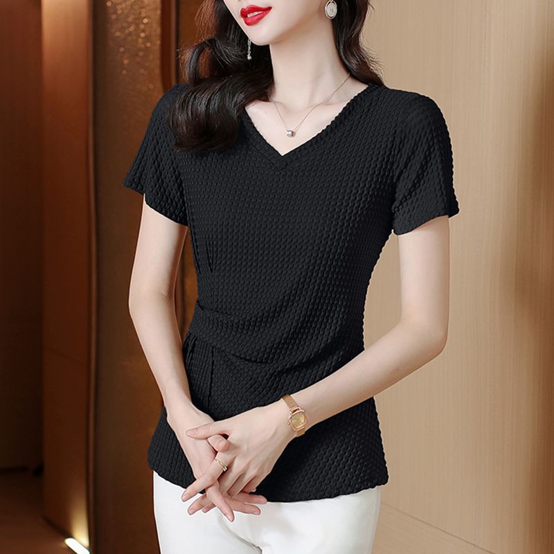 Knitted Ice Silk Short Sleeve T-shirt Women's Summer