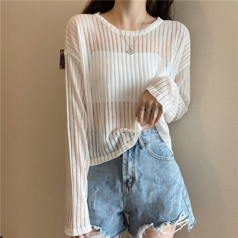 Korean Style Loose Thin Long Sleeved Hollow Knit Sweater Women