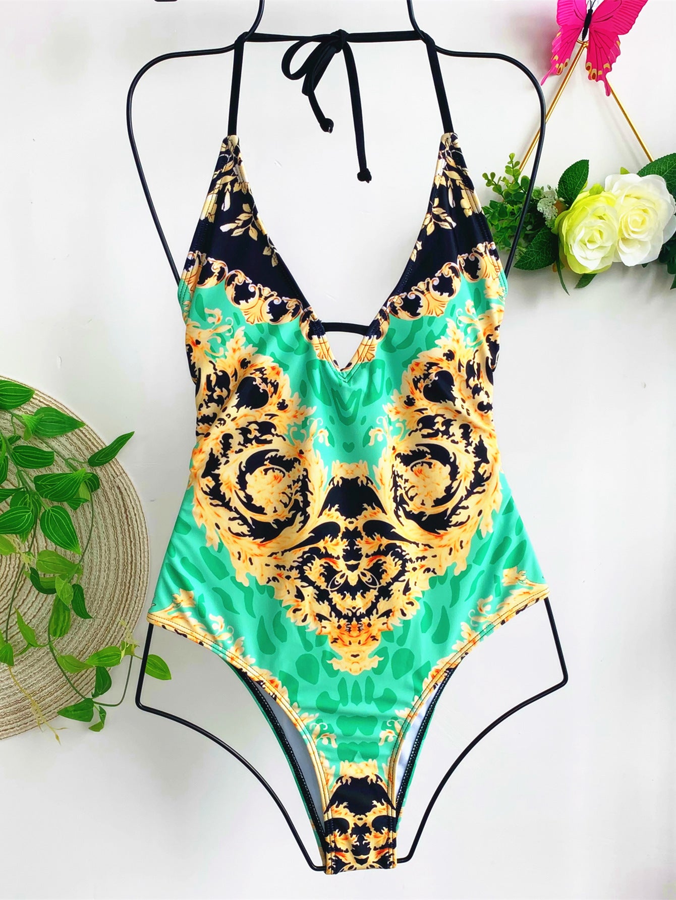 Women's Spandex Vintage Printed Swimsuit