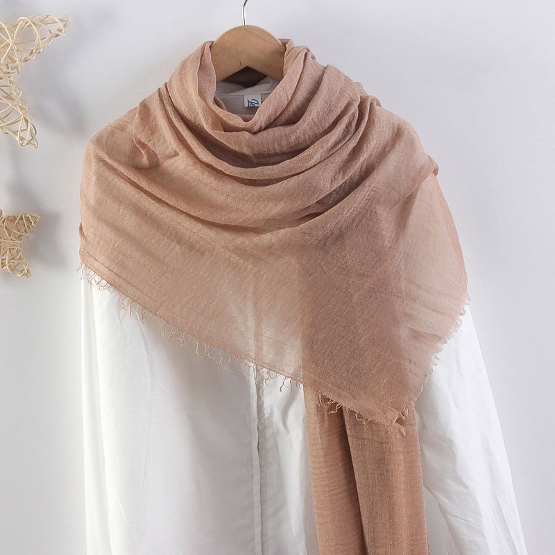 Solid Color Pleated Cotton And Linen Scarf Monochrome Women's Hair Towel Crumpled Burrs