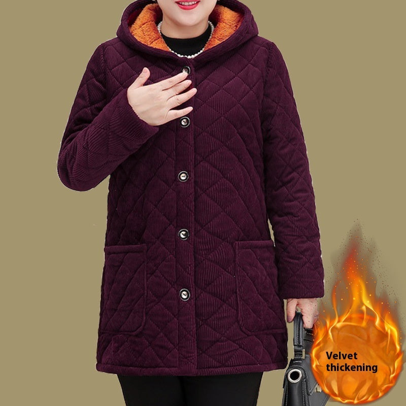 Western Style Mid-length Corduroy Cotton-padded Coat Middle-aged And Elderly