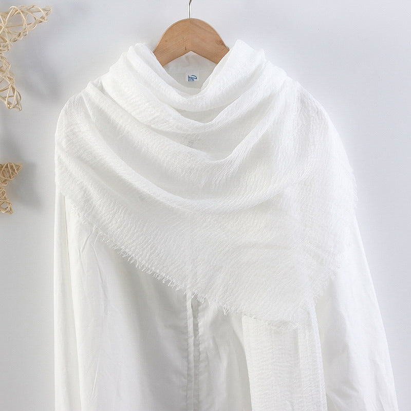 Solid Color Pleated Cotton And Linen Scarf Monochrome Women's Hair Towel Crumpled Burrs