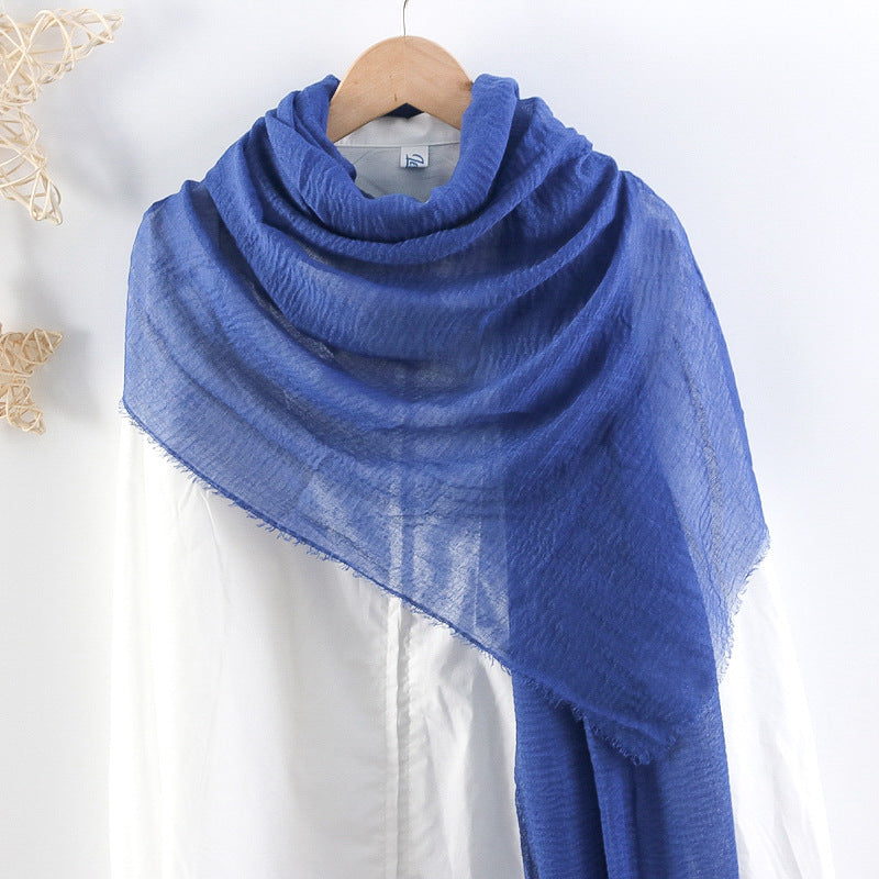 Solid Color Pleated Cotton And Linen Scarf Monochrome Women's Hair Towel Crumpled Burrs