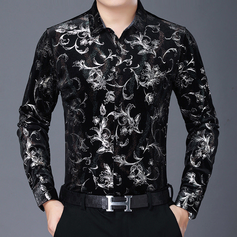 Men's Jacquard Pleuche Long Sleeve Shirt