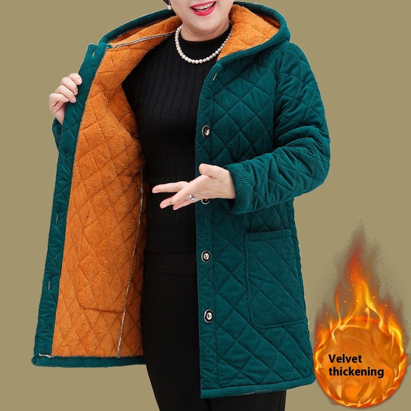 Western Style Mid-length Corduroy Cotton-padded Coat Middle-aged And Elderly