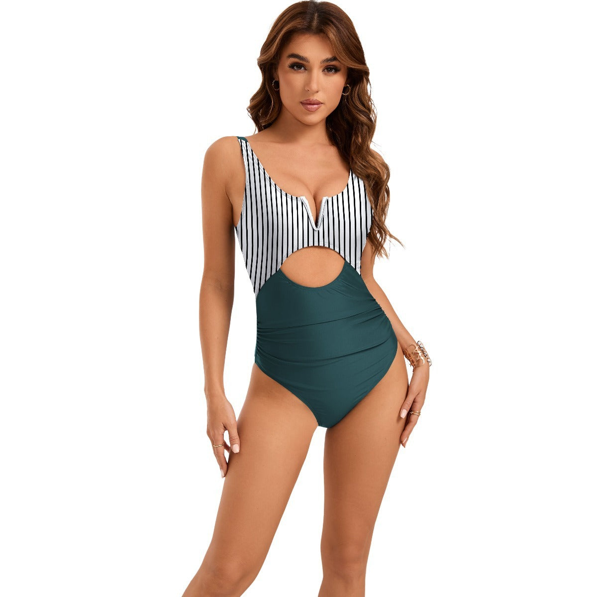 V-support Hollow Backless One-piece Swimsuit For Women