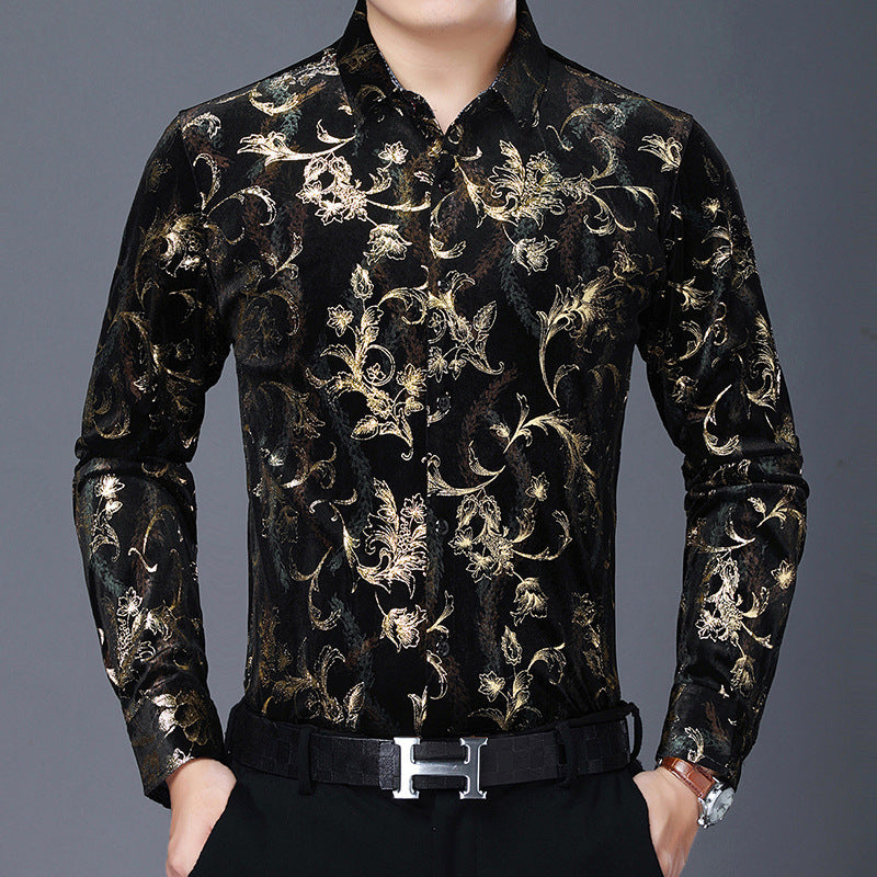 Men's Jacquard Pleuche Long Sleeve Shirt