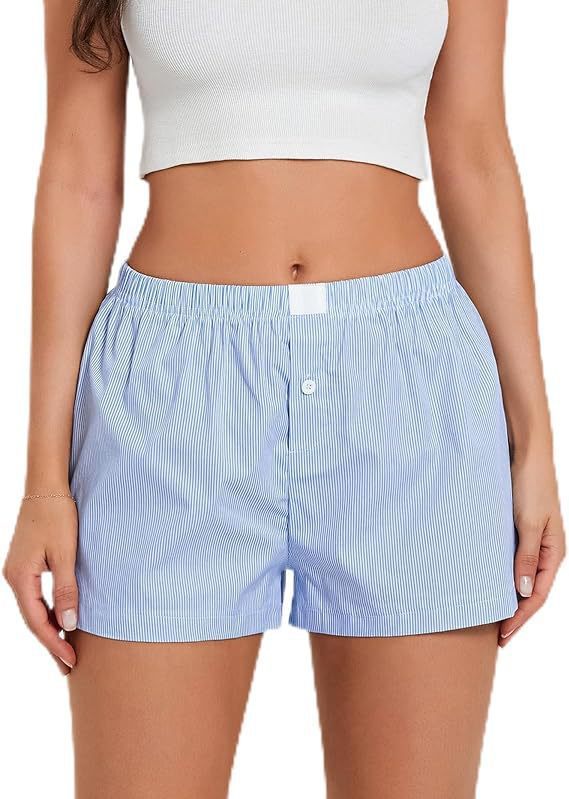 Vacation Simple Plaid Beach Shorts Women's Loose Casual Pants