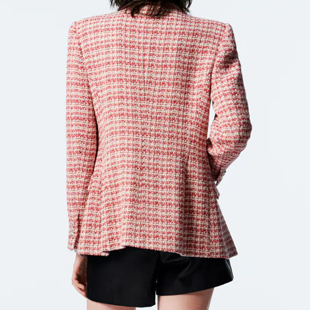 Textured Double-breasted Casual Ladies Blazer