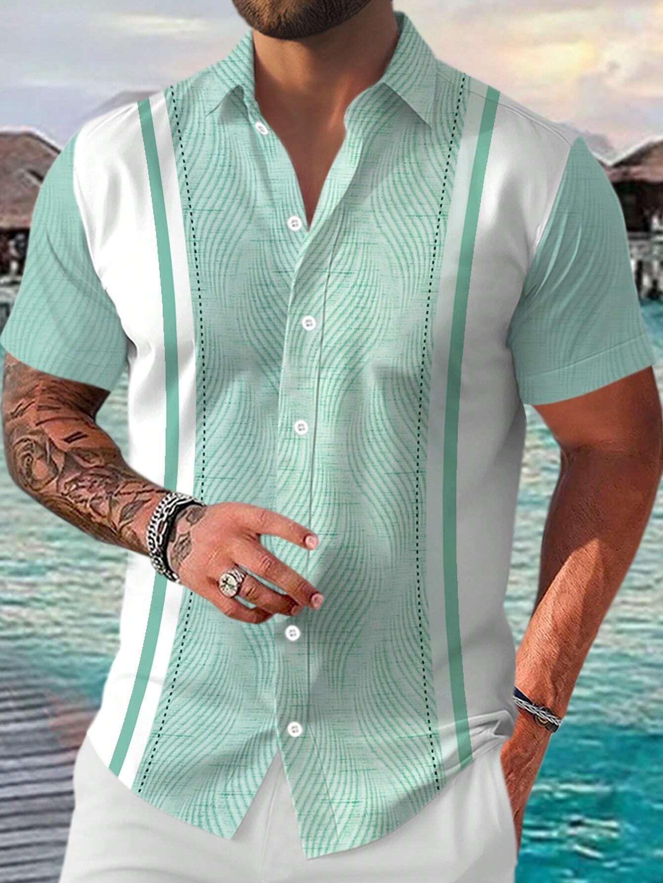 Casual All-matching Fashion Geometric Trend Short Sleeve Shirt