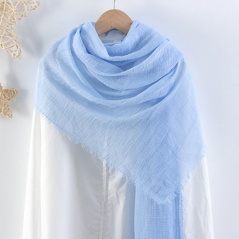 Solid Color Pleated Cotton And Linen Scarf Monochrome Women's Hair Towel Crumpled Burrs