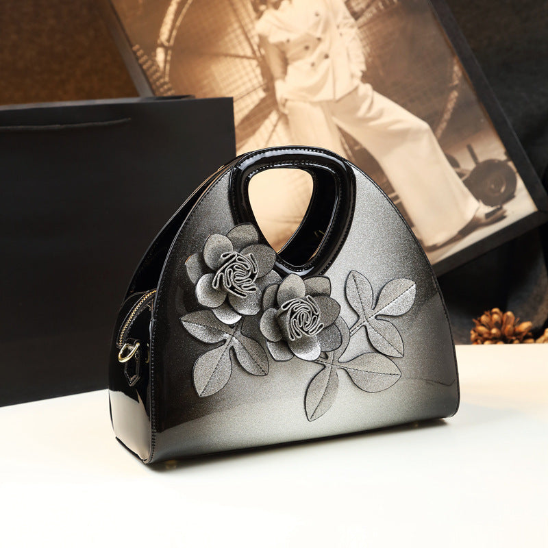 Personalized Flower Dumpling Niche Handbag Versatile Patent Leather Messenger Bag