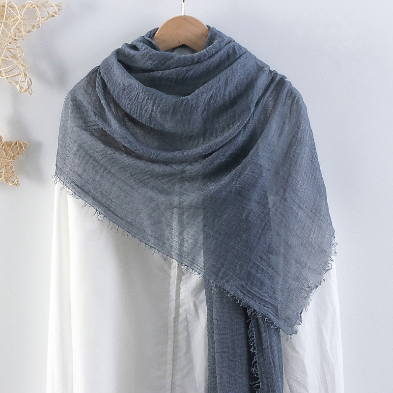 Solid Color Pleated Cotton And Linen Scarf Monochrome Women's Hair Towel Crumpled Burrs