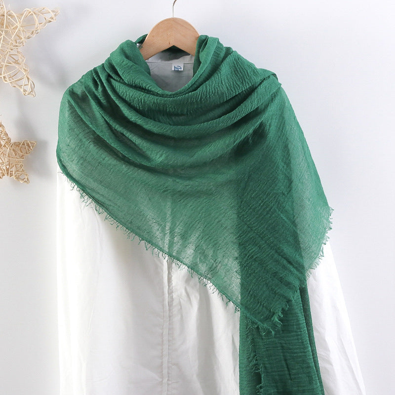 Solid Color Pleated Cotton And Linen Scarf Monochrome Women's Hair Towel Crumpled Burrs