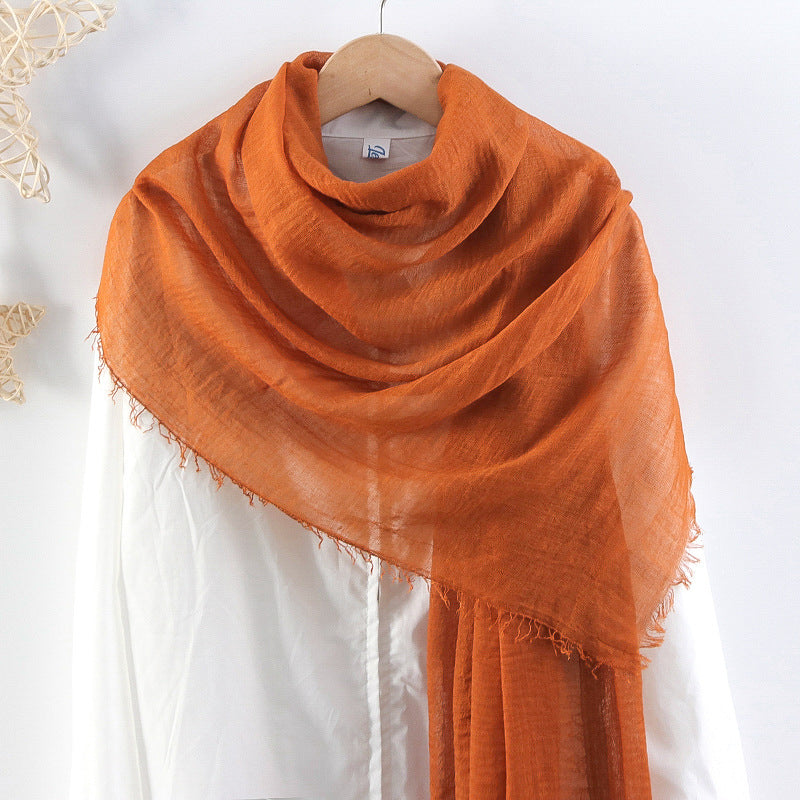 Solid Color Pleated Cotton And Linen Scarf Monochrome Women's Hair Towel Crumpled Burrs