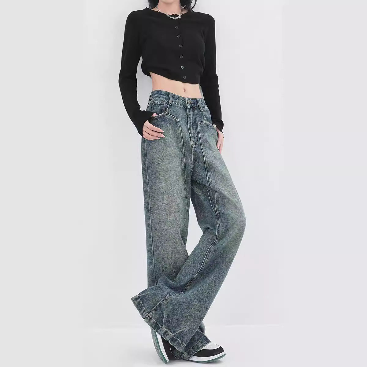 Retro Design Wide Leg Flared Pants